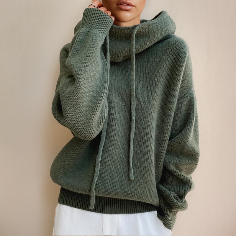 Damen Strickpullover mit Kapuze lose weiche warme bequeme Passform