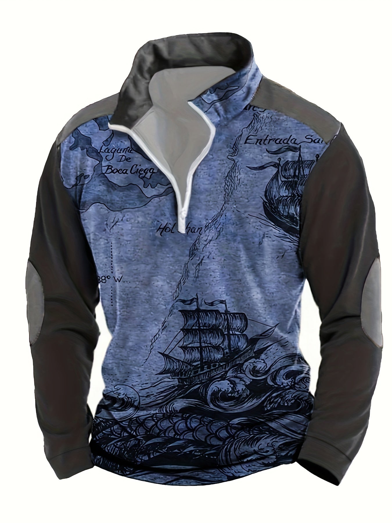 Herren Sweatshirt halber Reißverschluss Stehkragen Druck locker bequem