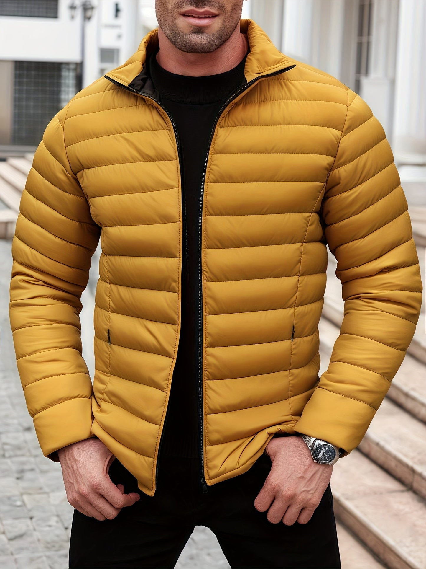 Herren Jacke Regular Fit Leicht Steppung Reißverschluss Warm Isoliert Alltag Outdoor Übergang