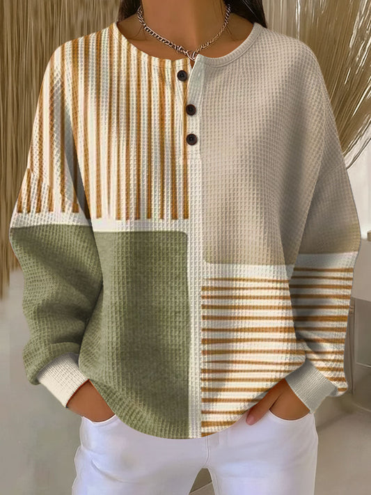 Damen Pullover Waffelstrick Langarm lose warme bequeme Passform
