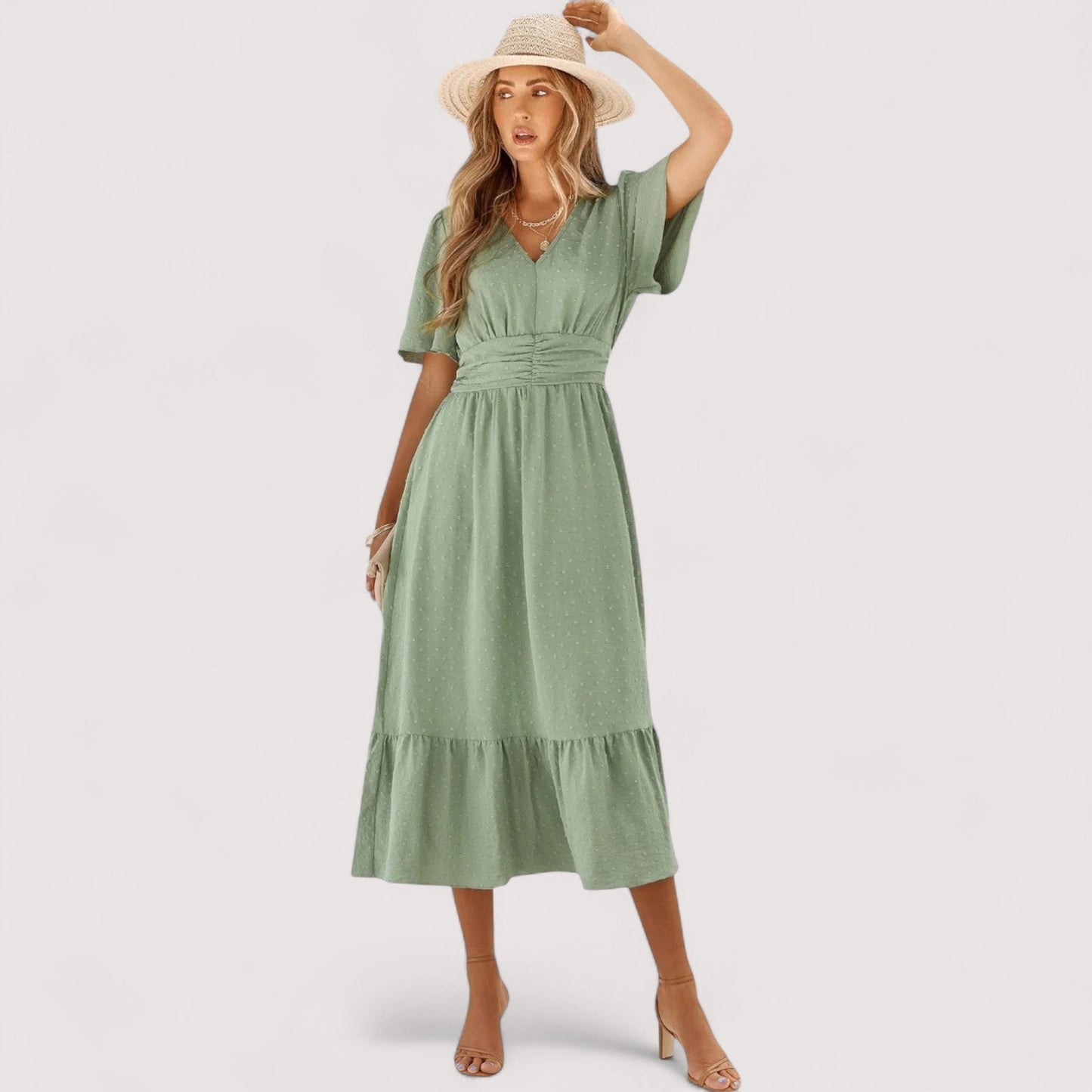 Damen Maxikleid V-Ausschnitt mittlere Taille fließend leicht elegant