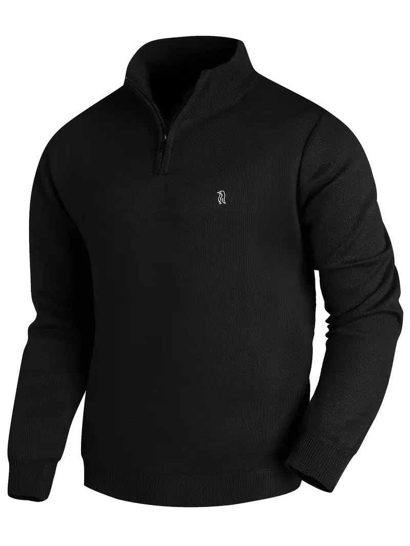 Herren Strickpullover, halber Reißverschluss Stehkragen leicht warm bequem vielseitig