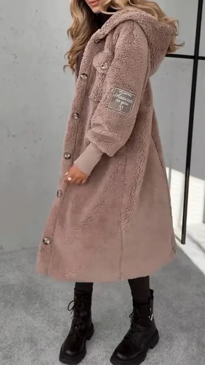 Damen Kapuzenmantel Lang Oversized Knopfleiste Taschen Lässiger Schnitt Übergang Freizeit