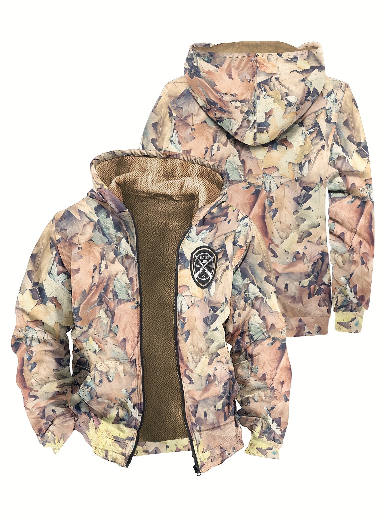Herren Hoodie Langarm Regular Fit Reißverschluss Camouflage Fleecegefüttert Freizeit Outdoor Kapuzenpullover Warm