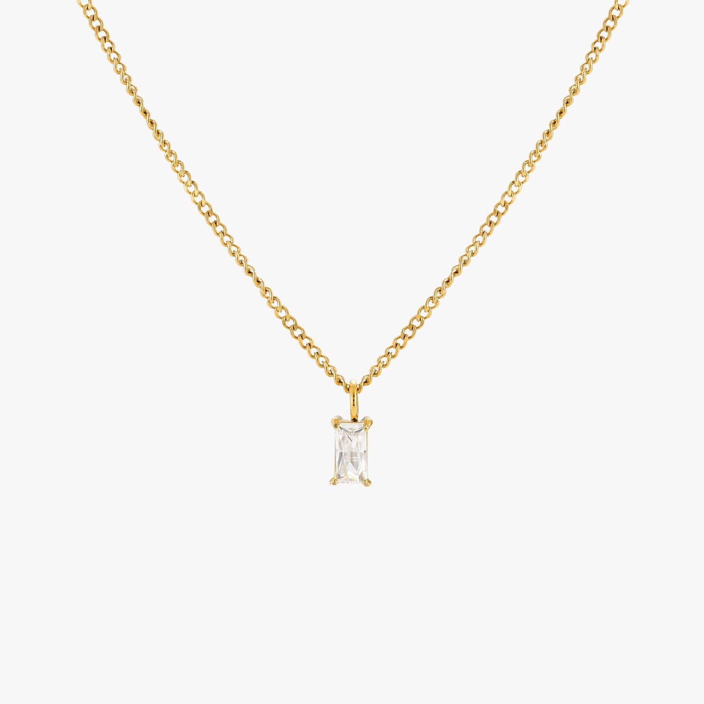 Damen Halskette Gold mit Kristall Anhänger, transparente Stein Kette, verstellbar, wasserfest, hypoallergen