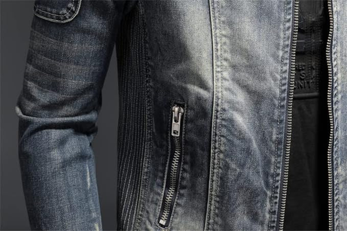 Herren Jeansjacke Denim Regular Fit Langarm Reißverschluss Freizeit Übergangsjacke Used Look