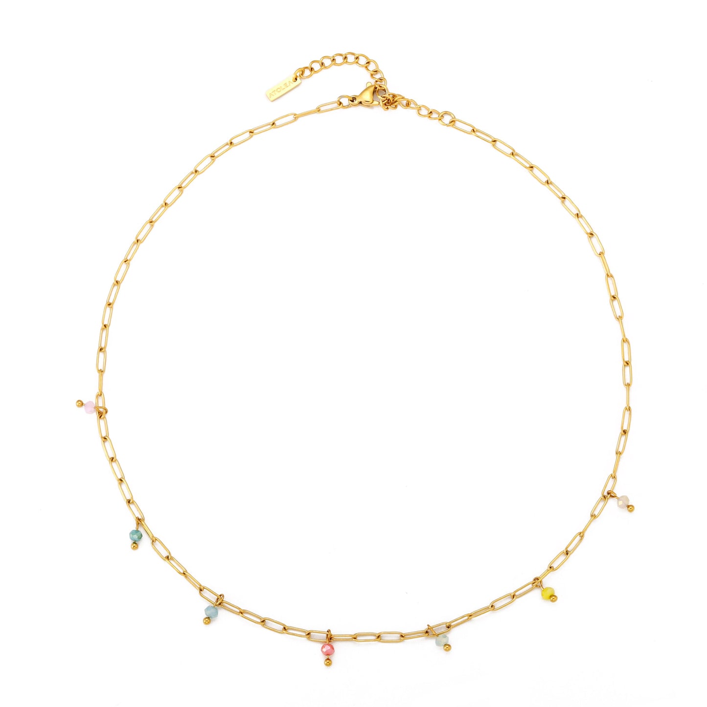 Damen Choker Gold mit bunten Anhängern, Gliederkette aus 18K PVD Edelstahl, wasserfest, verstellbar