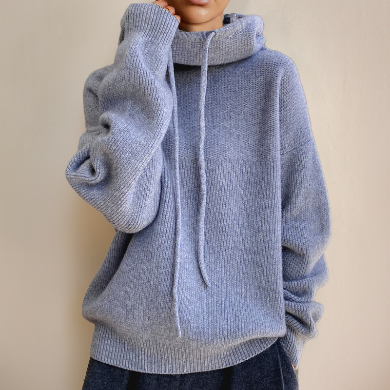 Damen Strickpullover mit Kapuze lose weiche warme bequeme Passform