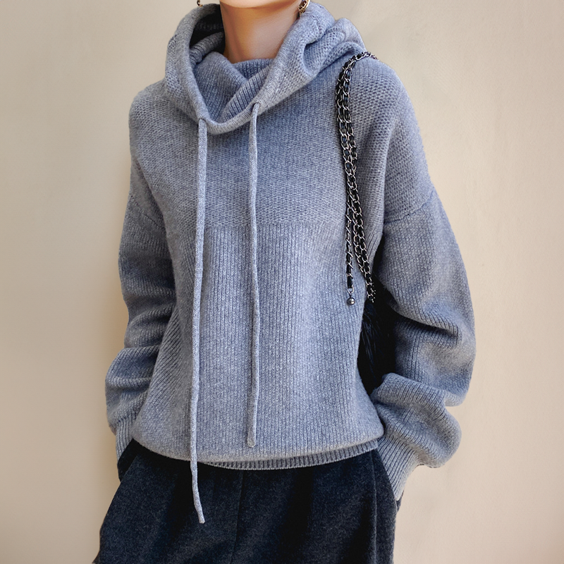 Damen Strickpullover mit Kapuze lose weiche warme bequeme Passform