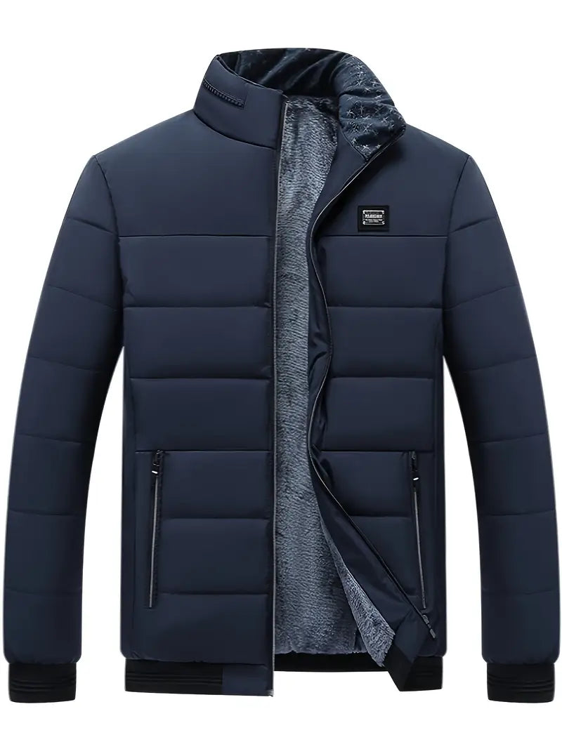 Herren Polyesterjacke Regular Fit Fleece Innenfutter Reißverschluss Stehkragen Leicht Warm Alltag Outdoor