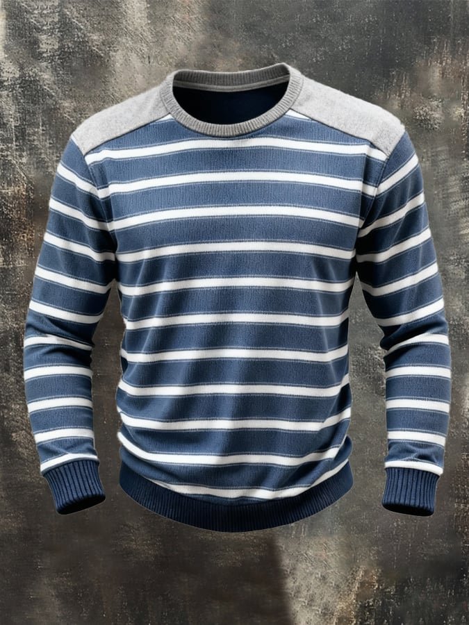 Herren T-Shirt gestreift blau weiß grau reguläre Passform elastisch kurzarm