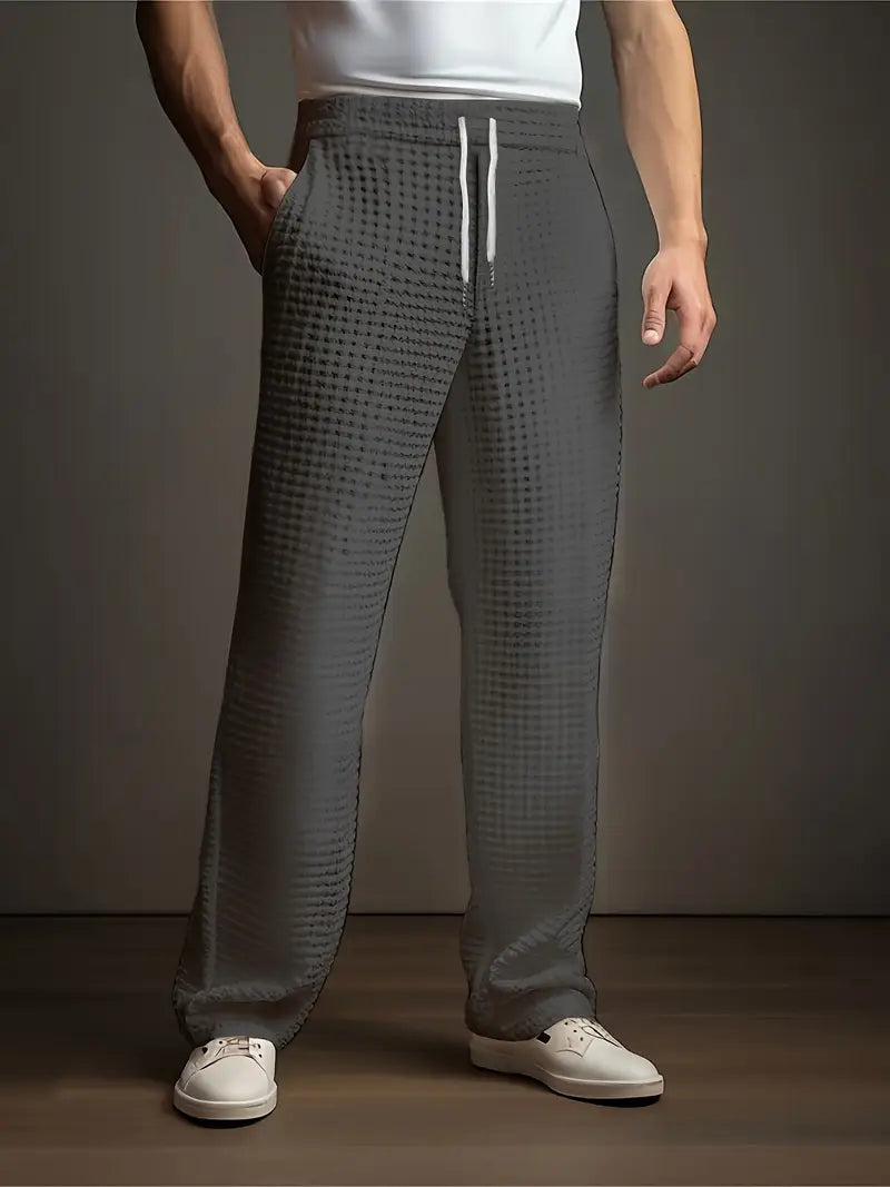 Herren Jogginghose Waffelstruktur Casual Regular Fit Elastischer Bund Kordelzug Atmungsaktiv