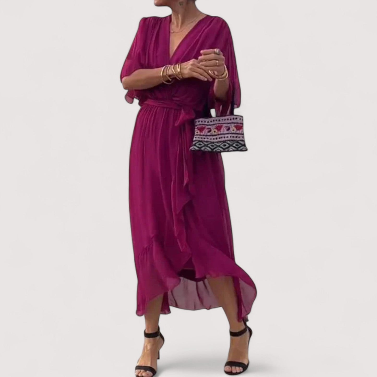 Damen Kleid V-Ausschnitt fließend leicht locker elegant