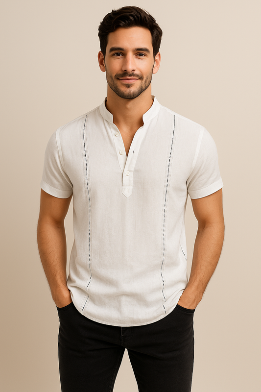 WILHELM | Herren Kurzarmhemd aus Leinenmix für Sommer und Alltag