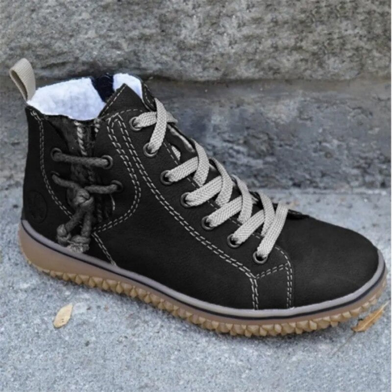 Damen Hochstiefel blau gefüttert Fleece rutschfest Schnürung knöchelhoch warm Alltag Winter Schuhe