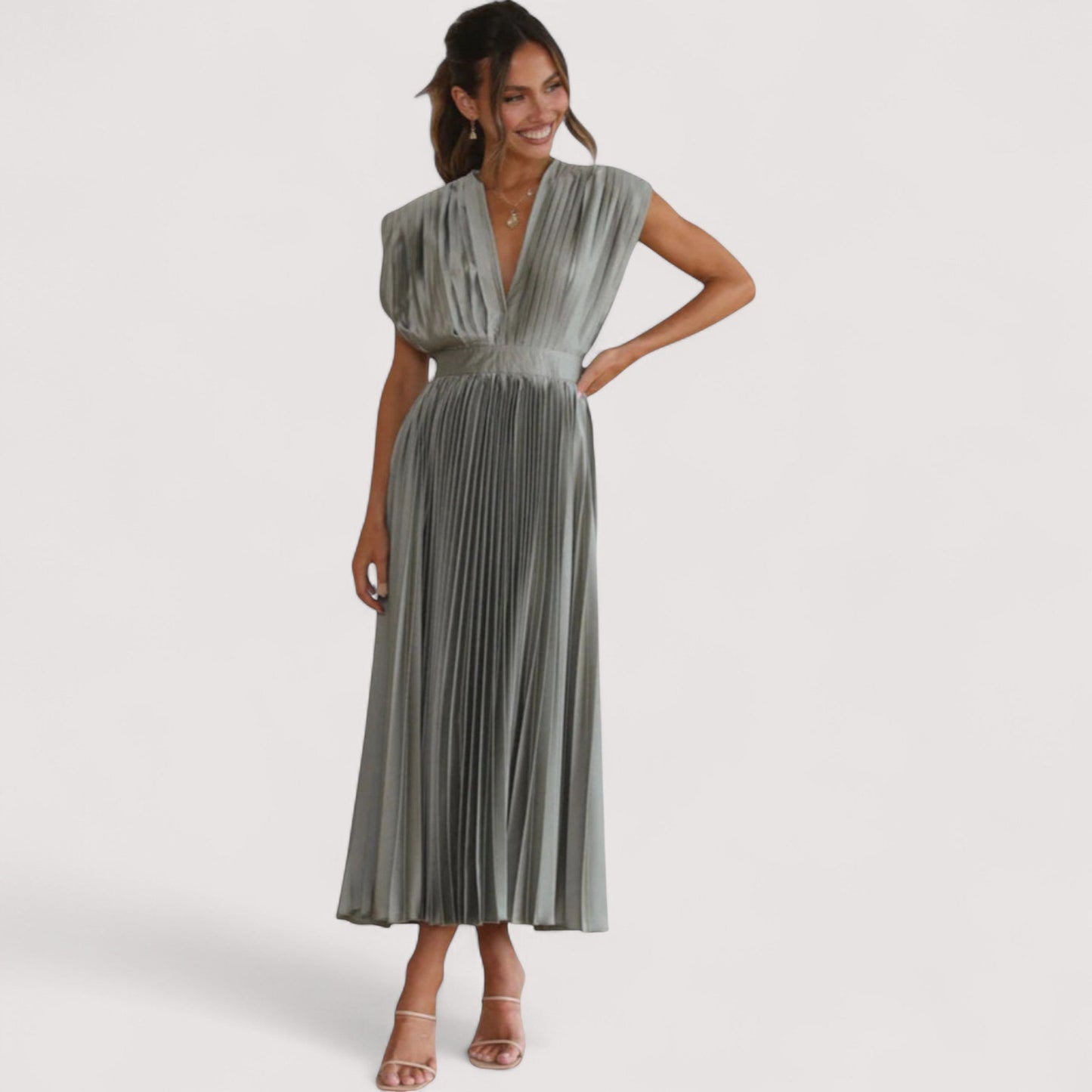 Damen Plisseekleid verstellbare Taille Kordelzug locker Passform elegant fließend