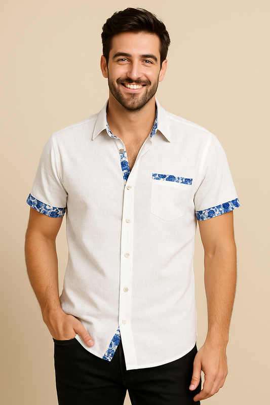 WILHELM | Herren Kurzarmhemd in Leinenoptik für Sommer und Freizeit