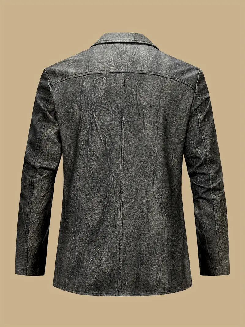 Herren Lederjacke strukturiert Reißverschluss Stehkragen mehrere Taschen klassisch modern