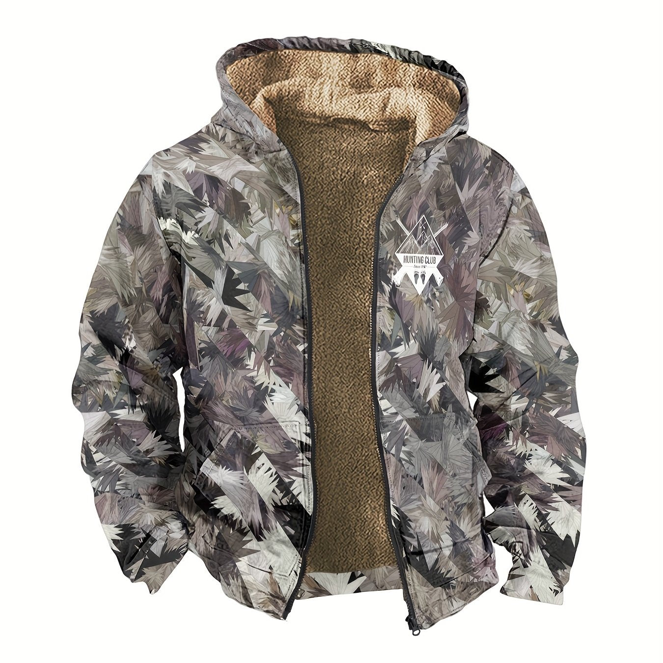 Herren Hoodie Langarm Regular Fit Reißverschluss Camouflage Fleecegefüttert Freizeit Outdoor Kapuzenpullover Warm