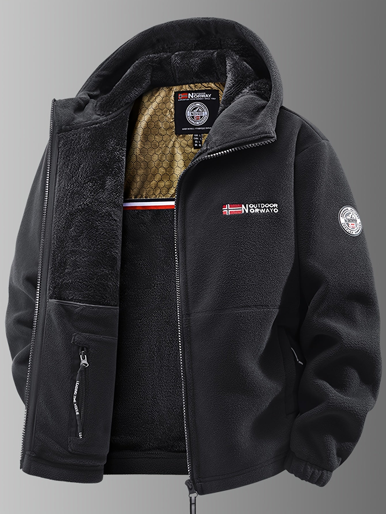 Herren Winterjacke mit Kapuze Reißverschluss Regular Fit winddicht wasserabweisend Outdoor