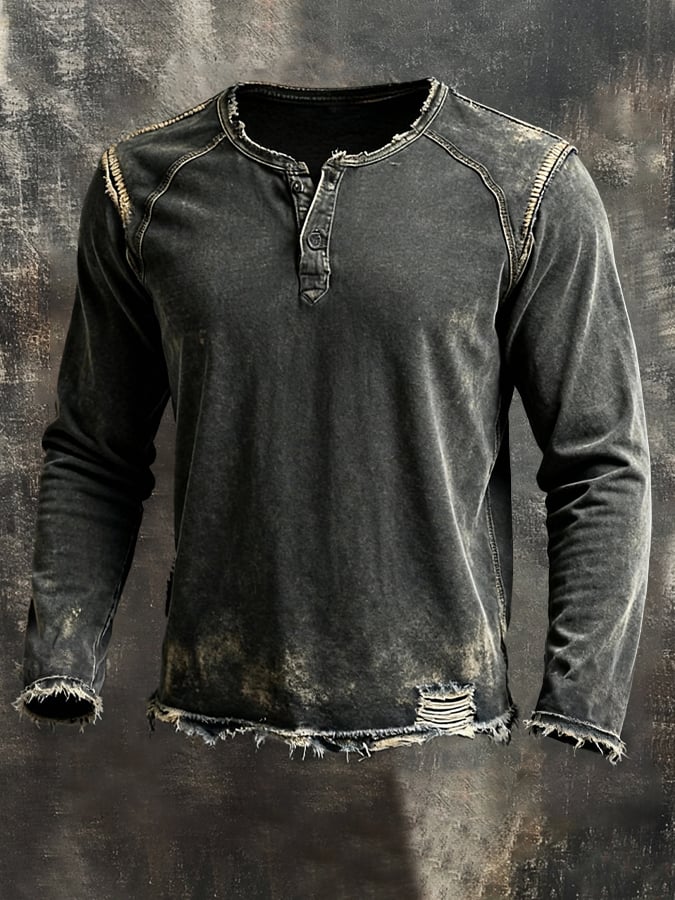 Herren Langarmshirt Baumwolle Vintage Look bequeme atmungsaktive reguläre Passform