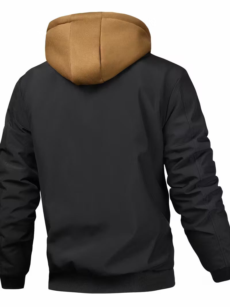 Herren Kapuzenjacke Regular Fit Luftwaffe Stil Reißverschluss Warm Übergang Outdoor Alltag Funktional