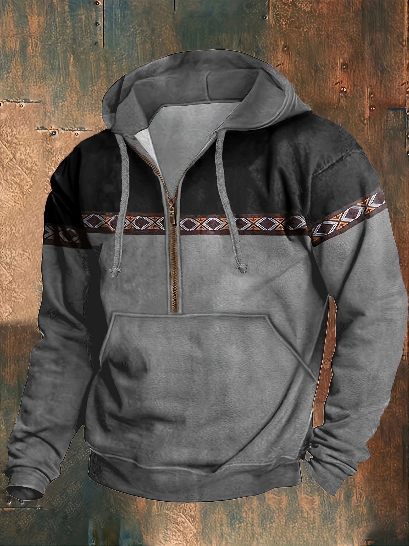 Herren Hoodie Langarm Kapuze Halber Reißverschluss Regular Fit Muster Freizeit Pullover