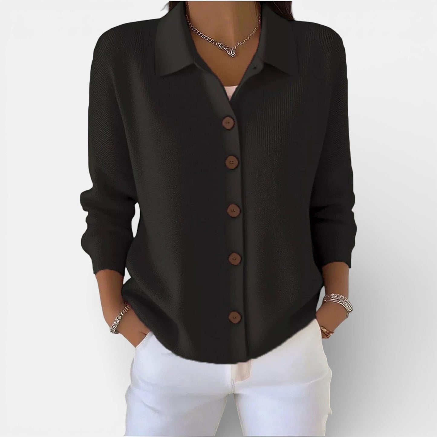 Damenbluse mit Kragen und Knopfleiste, locker geschnitten, weich