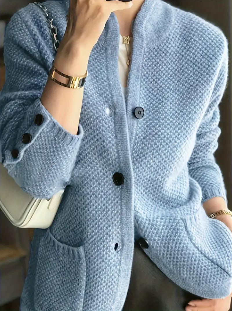 Damen Strickjacke Regular Fit Wollmischung Knöpfe Weich Warm Alltag Büro Freizeit Herbst Winter