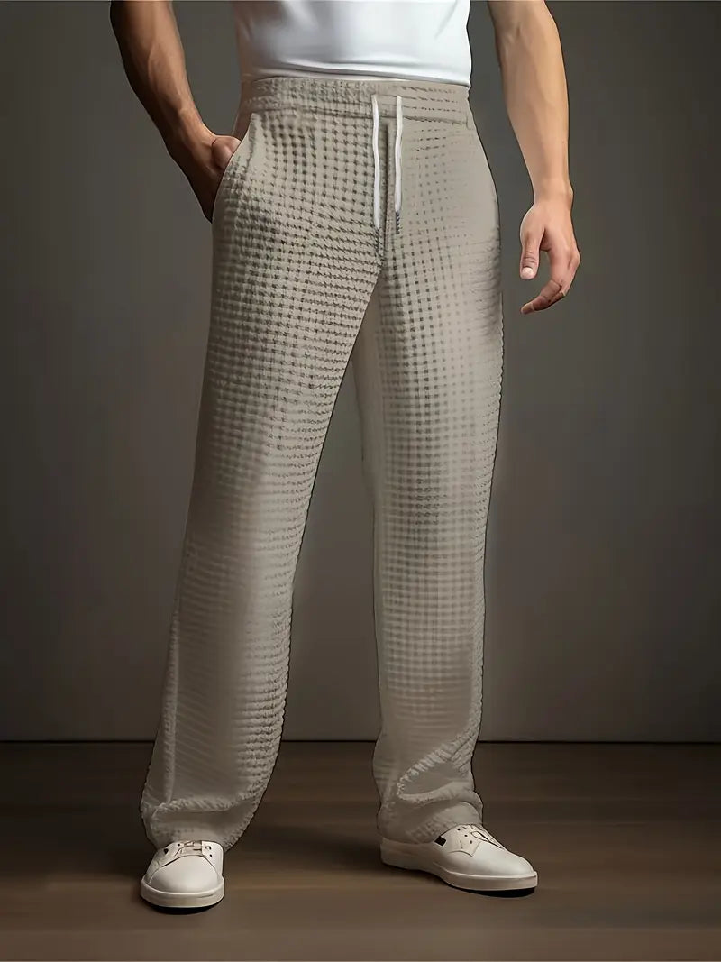Herren Jogginghose Waffelstruktur Casual Regular Fit Elastischer Bund Kordelzug Atmungsaktiv