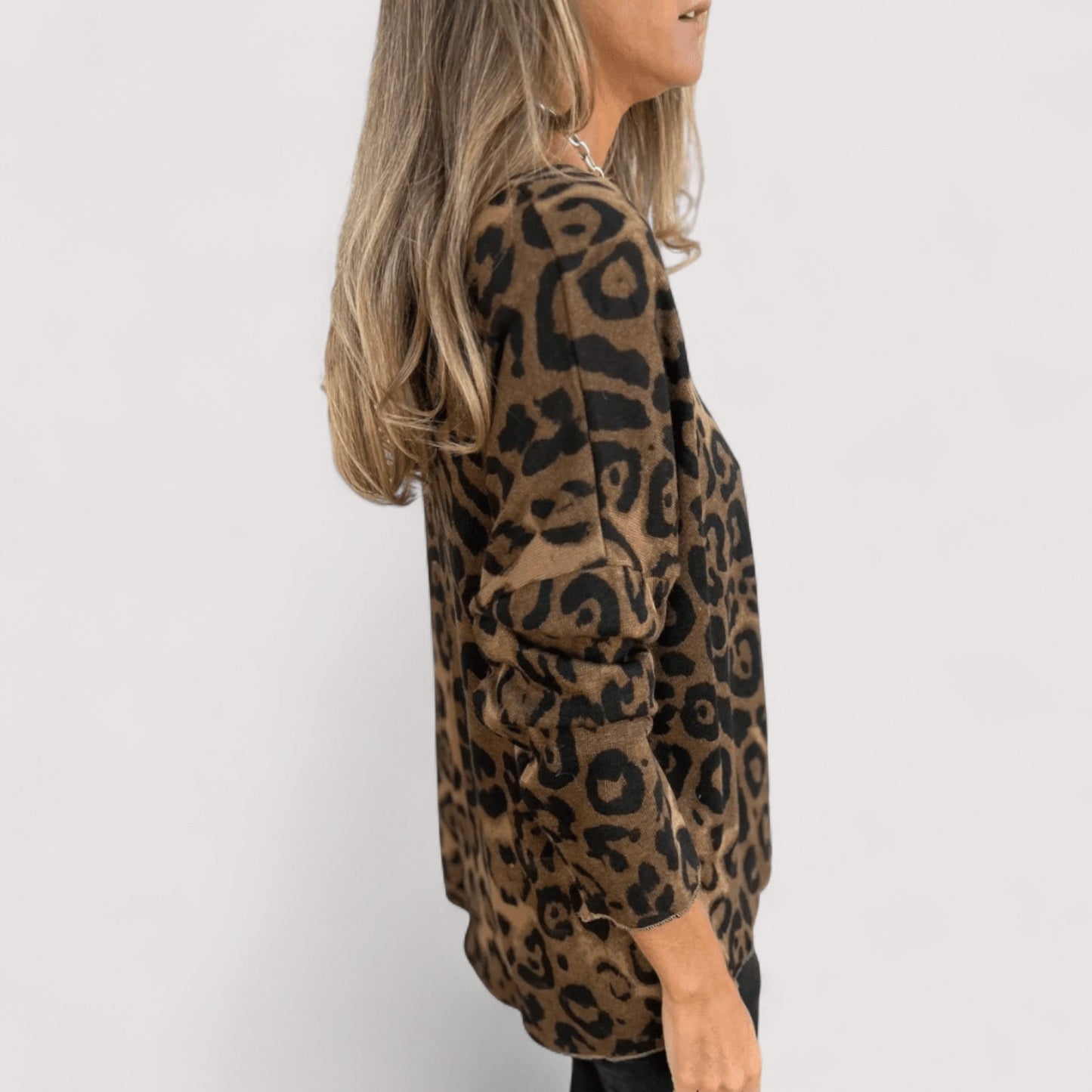 Top Leopardenmuster, lockere Passform, elastisch, bequem