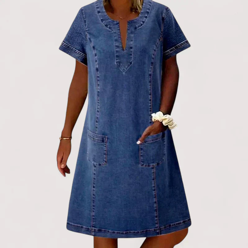 Damen Kleid locker fallend kurzarm mit Taschen atmungsaktiv bequeme Passform für Alltag und Freizeit