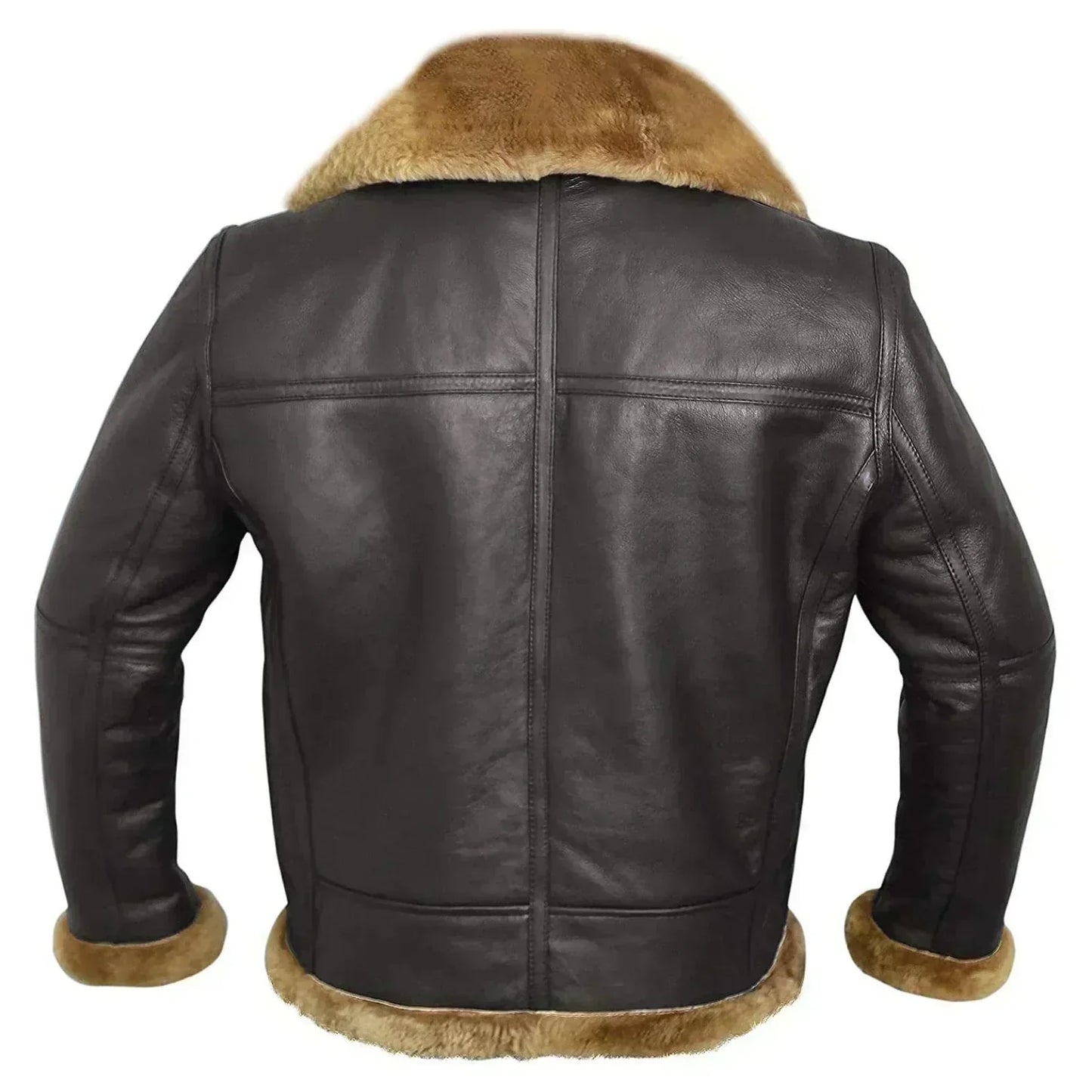 Herren Lederjacke Lammfell Regular Fit Dunkelbraun Warm Winterjacke Pilotenstil Gürtel