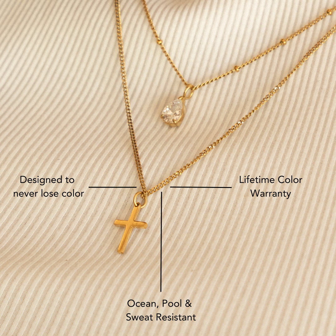 Damen Kreuz Halskette Gold Anhänger verstellbar wasserfest hypoallergen Kugelkette Edelstahl