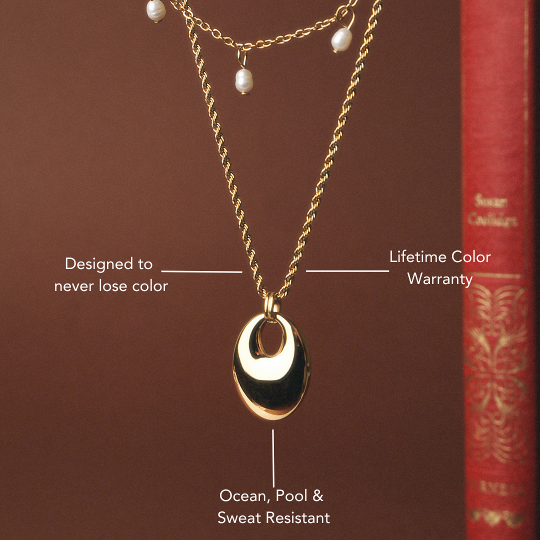 Damen Halskette Gold mit Statement Anhänger, verstellbar, wasserfest, hypoallergen, Edelstahl Kette