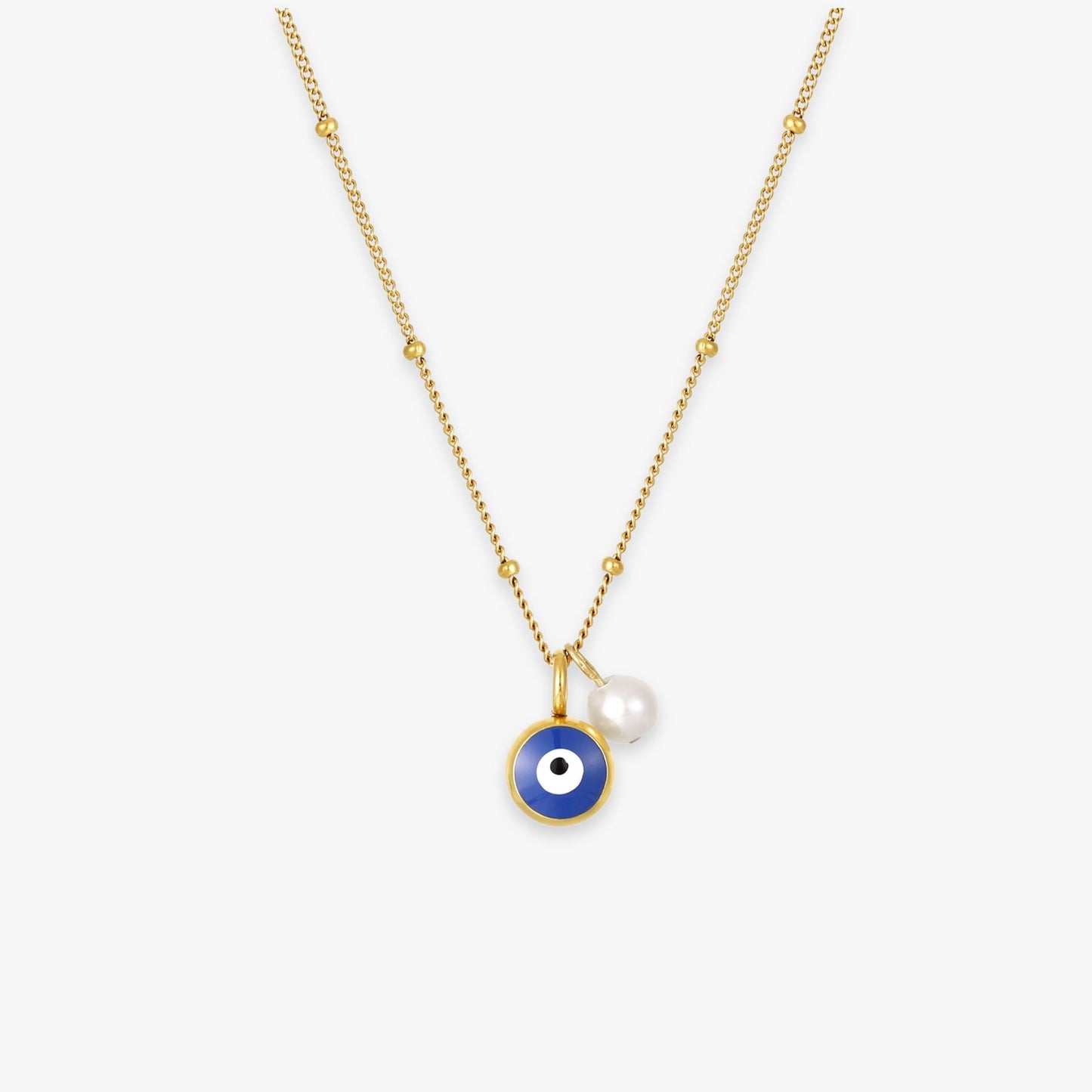 Damen Halskette Gold mit Nazar Auge Anhänger und Süßwasserperle, verstellbar, wasserfest, hypoallergen