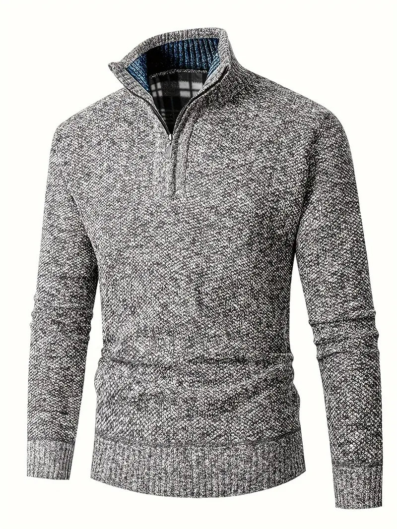 Herren Strickpullover Viertelreißverschluss Stehkragen und bequeme atmungsaktive Langarm