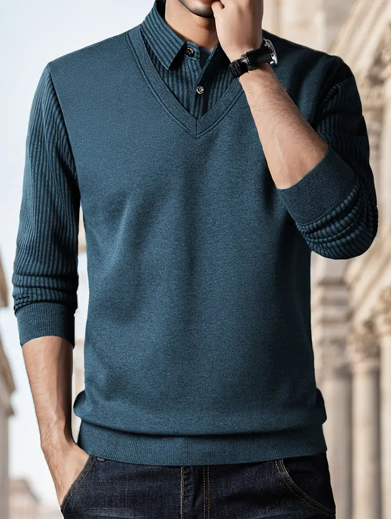 Herren Strickpullover mit V-Ausschnitt Slim Fit weiche atmungsaktive Langarm