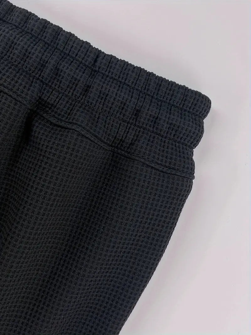 Herren Jogginghose Waffelstruktur Casual Regular Fit Elastischer Bund Kordelzug Atmungsaktiv