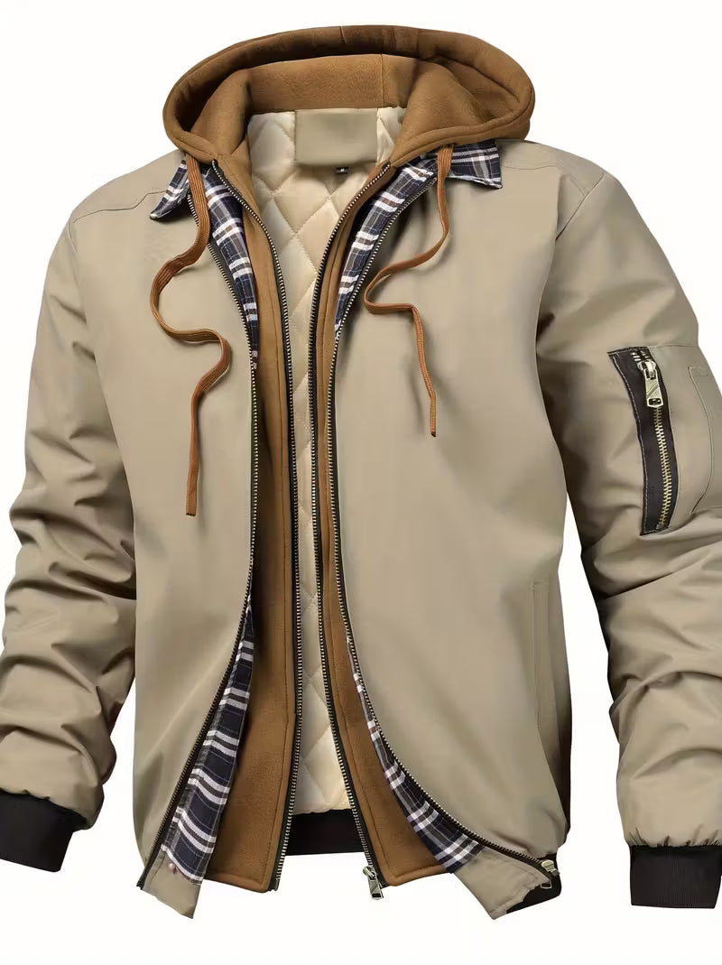 Herren Kapuzenjacke Regular Fit Luftwaffe Stil Reißverschluss Warm Übergang Outdoor Alltag Funktional