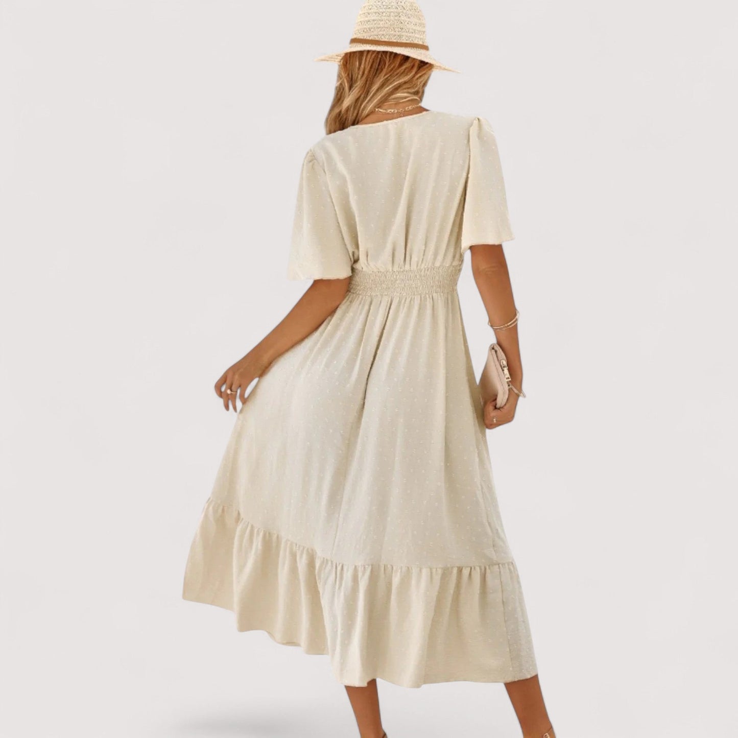 Damen Maxikleid V-Ausschnitt mittlere Taille fließend leicht elegant