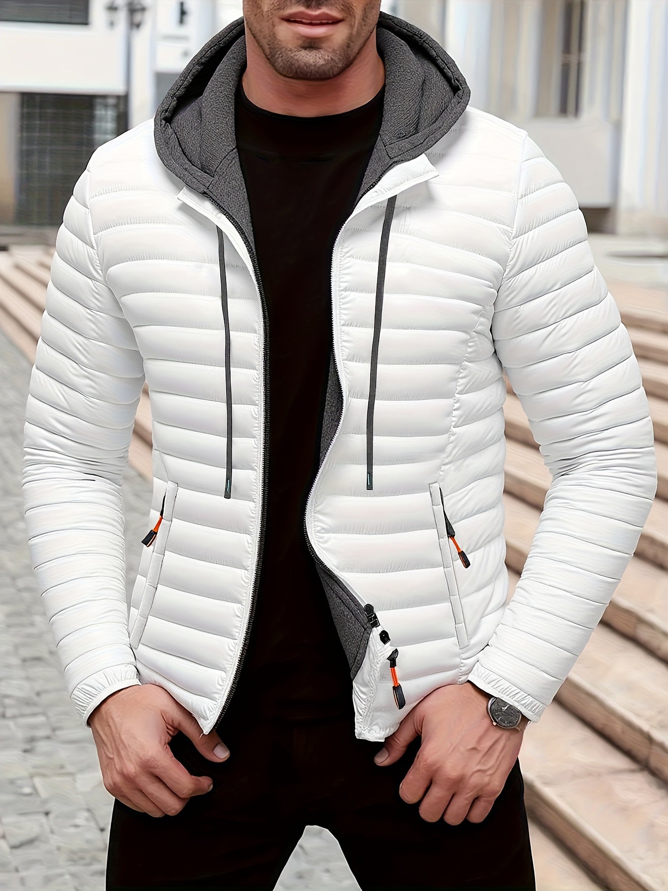 Herren Steppjacke Regular Fit Kapuze Warm Fleece Gefüttert Leicht Winter Übergang Outdoor Alltag