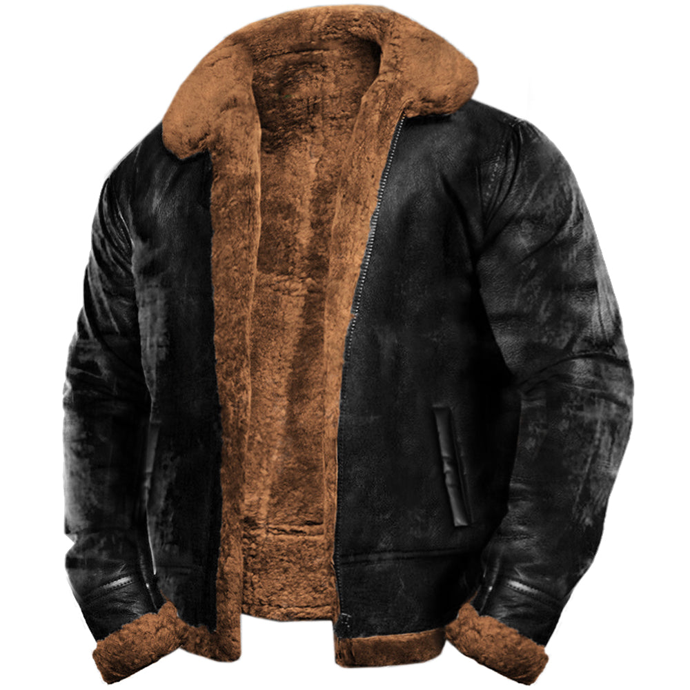 Herren Lederjacke mit Fellfutter, Reverskragen, locker geschnitten, warm