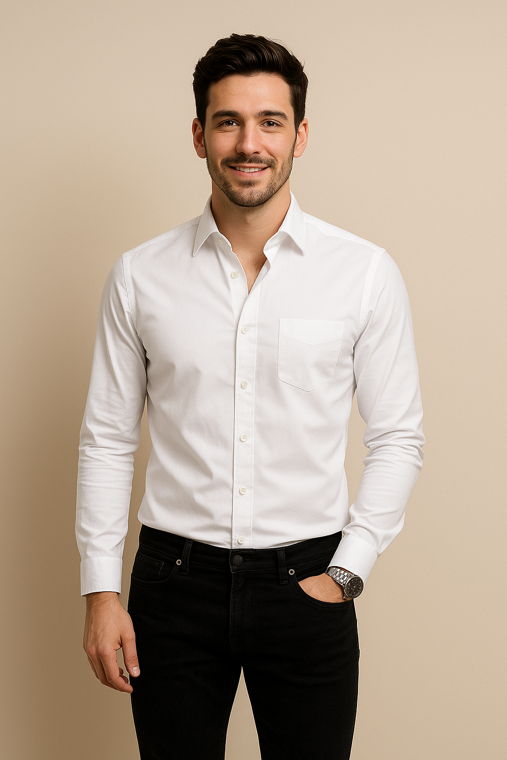 WILHELM | Herren Langarmhemd mit Stretch für Büro und Alltag