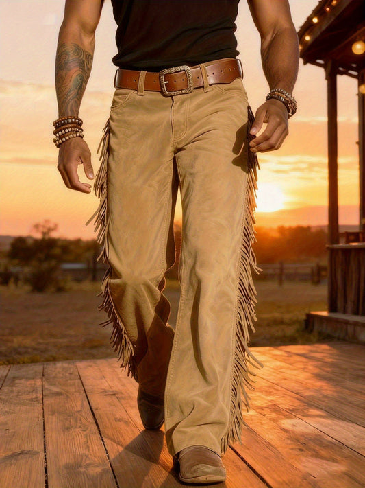 Lässiger Wildlederlook für Herren mit Fransen locker bequemer Westernstil