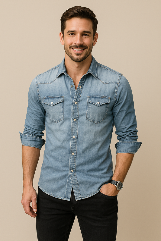 WILHELM | Herren Jeanshemd mit Brusttaschen für Sommer und Alltag
