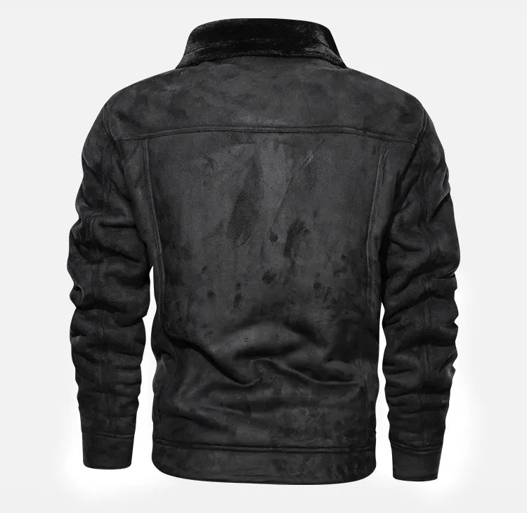 Herren Winterjacke Kunstfell warm gefüttert langarm einfarbig Freizeitjacke