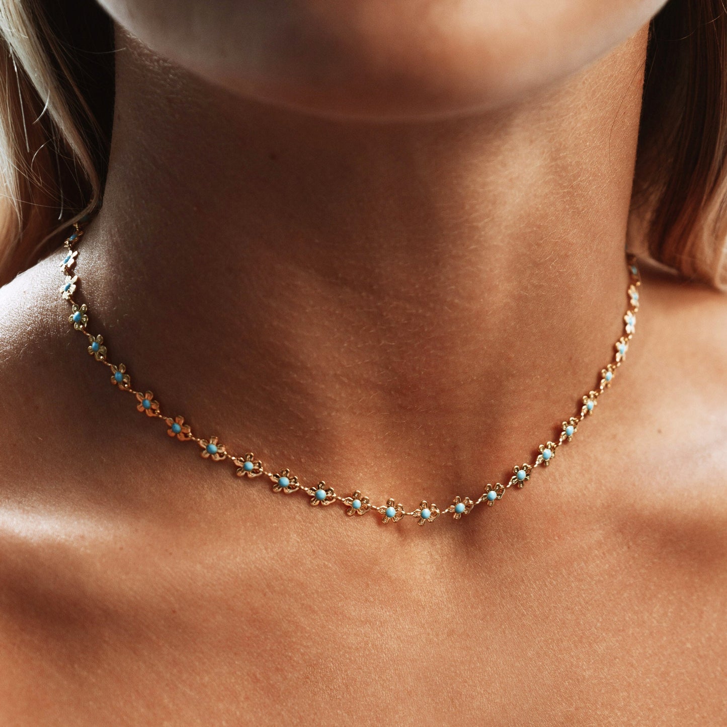 Damen Blumen Choker Gold Daisy Halskette verstellbar wasserfest Edelstahl