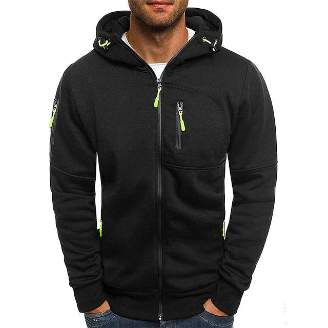 Herren Strickjacke Kapuze Reißverschluss Regular Fit Taschen Winddicht Wasserabweisend Freizeit