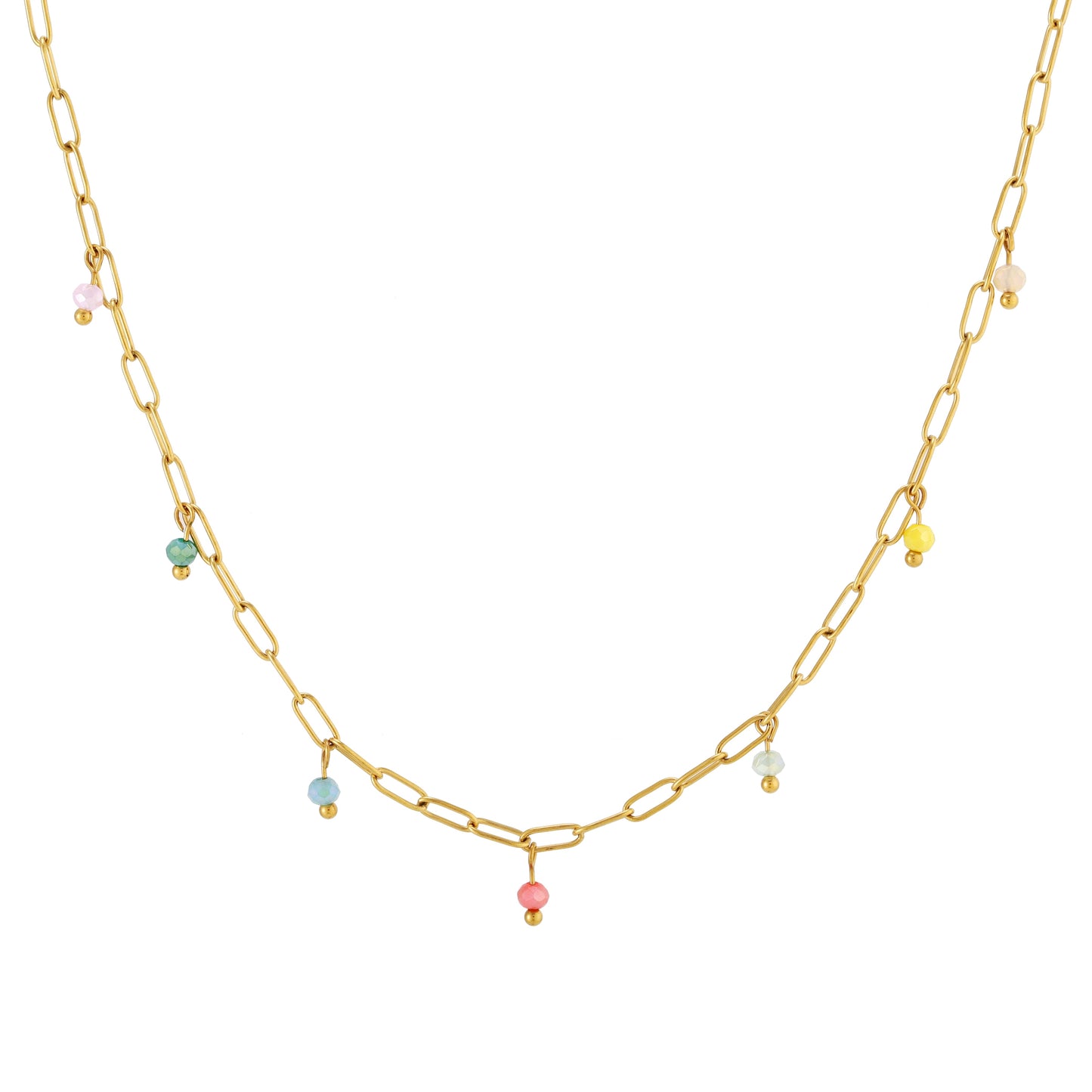 Damen Choker Gold mit bunten Anhängern, Gliederkette aus 18K PVD Edelstahl, wasserfest, verstellbar